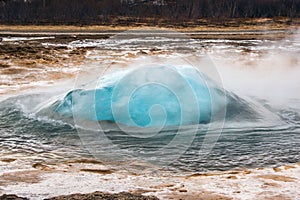 Strokkur geyser in Iceland about to erupt