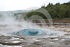 Strokkur geysir bubble ready to blow, South Iceland