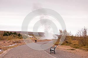 Strokkur geysir, Haukadalur valley, southwestern Iceland