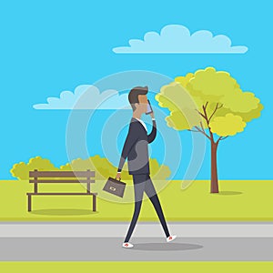 Stroll in City Park Flat Vector Illustration