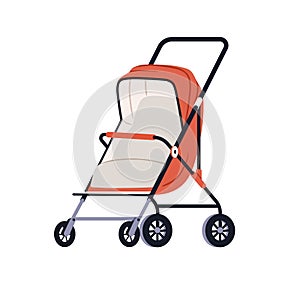 Stroller, summer pushchair. Baby buggy carriage. Empty pram seat, foldable carrier for newborn children. Kids transport