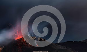 Strombolian Eruption from Stromboli volcano with Lava trails explosion