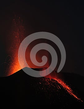 Strombolian eruption volcano Stromboli erupting