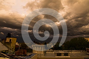 Stromy dark sky over Banfield city, Buenos Aires, Argentina photo