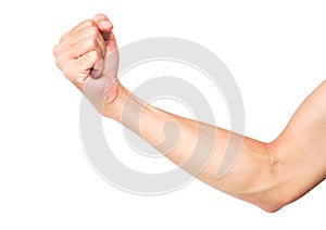 Strong arm muscle isolated on white background with clipping pat
