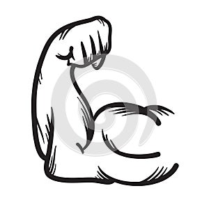 Strong arm vector hand drawn icon. Power.