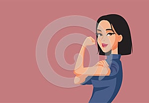 Strong Asian Woman Showing Flexed Arm