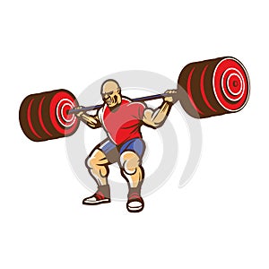 strong athlete bodybuilder lifts heavy barbell