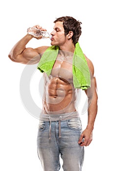 Strong Athletic Man Fitness Model drinking fresh water