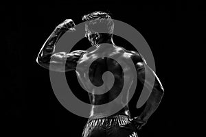 Strong Athletic Man Fitness Model posing back muscles, triceps o