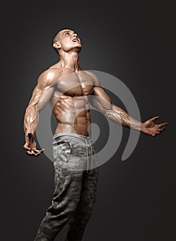 Strong Athletic Man Fitness Model Torso showing six pack abs.