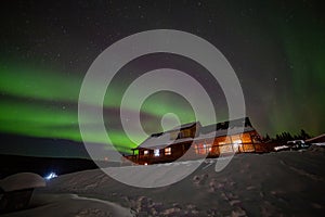 Strong Aurora over sky at Fairbanks, Alaska