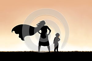 Strong Beautiful Caped Super Hero Woman Silhouette Isolated Agai