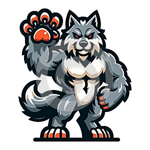 Strong body muscle wild beast wolf fox dog mascot design vector illustration, logo template isolated on white background