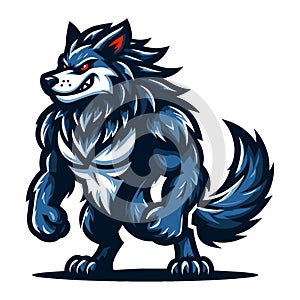 Strong body muscle wild beast wolf fox dog mascot design vector illustration, logo template isolated on white background