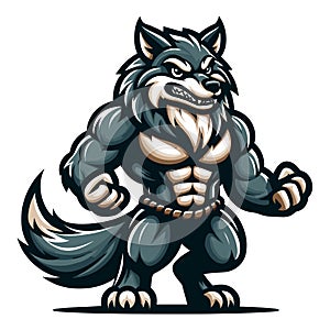 Strong body muscle wild beast wolf fox dog mascot design vector illustration, logo template isolated on white background