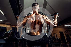 Strong Bodybuilder Doing Heavy Weight Exercise For Back