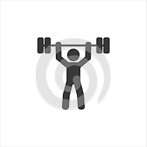 Strong bodybuilder sportsman lifting heavyweight barbell over his head icon, design flat vector
