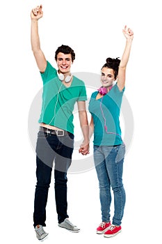 Strong bonding of cheerful teen couple enjoying