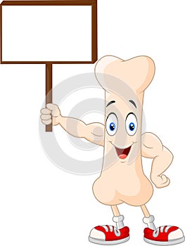 Strong bone cartoon character holding blank sign