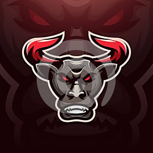 Strong bull head mascot e sport logo