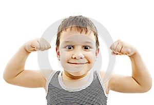 Strong Child Showing His Muscles