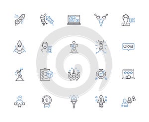 Strong conquerors line icons collection. Warrior, Victory, Dominance, Hero, Conqueror, Champion, Resilience vector and photo