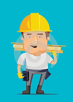 Strong construction worker building and golding iron bar on a real estate illustration