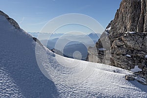 Strong crust on a mountain near one of the peaks in the Dachstein region, Austrian Alps