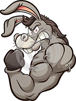 Strong donkey mascot flexing it`s arm.