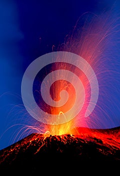 Strong eruption volcano Stromboli erupting photo