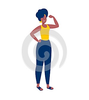 Strong girl concept flexing arm for women power