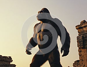 A strong gorilla King Kong. Frightening giant monkey.