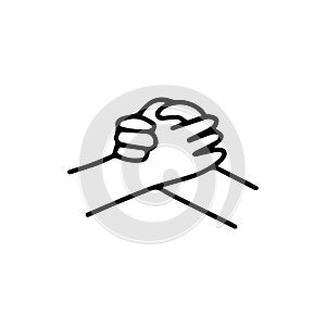 Strong handshake with grip. Vector doodle icon