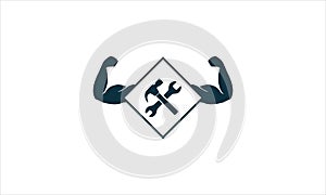 Strong handyman fitness logo icon design illustration