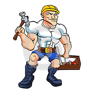 Strong handyman a holding tool box photo