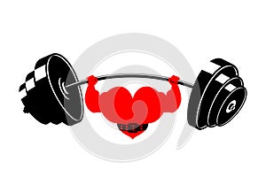 Strong heart and barbell. Powerful love athlete. Cardio training