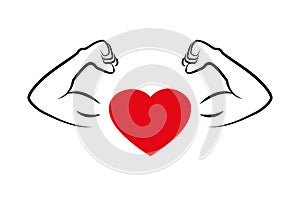 Strong heart with muscular arms