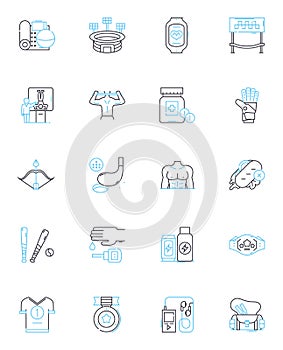 Strong immunity linear icons set. Resilience, Vigor, Robustness, Tenacity, Stamina, Endurance, Durability line vector