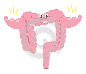 Strong intestines on a white background. Cartoon.