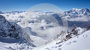 A strong katabatic wind clears away any clouds revealing a stunning view of the valleys and peaks below photo