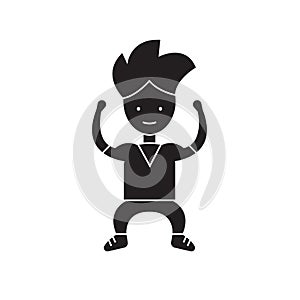 Strong kid black vector concept icon. Strong kid flat illustration, sign