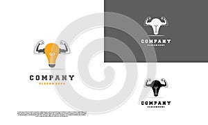 strong lamp logo icon. light bulb with big muscle logo concept