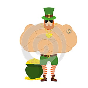 Strong Leprechaun. Powerful big leprechaun in Green Hat.