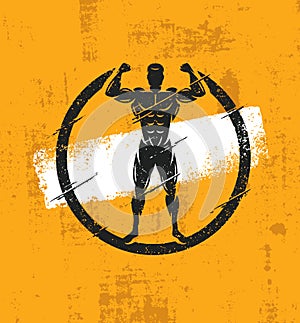 Strong Man Athlete Fitness Workout Rough Illustration. Creative Vector Grunge Poster Concept