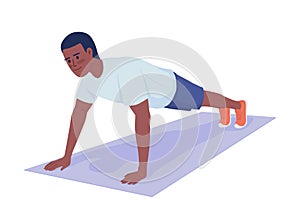 Strong man doing push ups semi flat color vector character