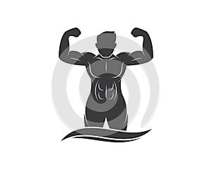 strong man icon of Bodybuilder fitness gym logo badge vector illustration