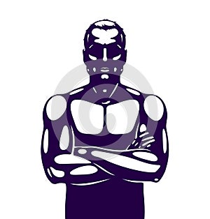 Strong man perfect silhouette with hands crossed on a chest vector logo