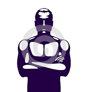 Strong man perfect silhouette with hands crossed on a chest vector logo