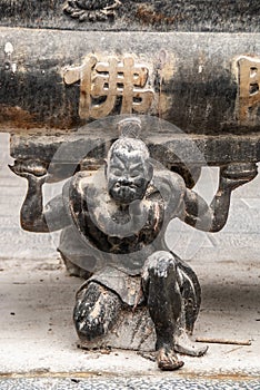 Strong man statue detail at Qixia Buddhist Temple, Guilin, China